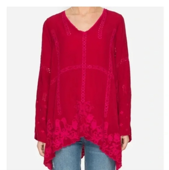 Johnny Was Red Orange Cage Tunic Top Small EUC - Picture 1 of 6